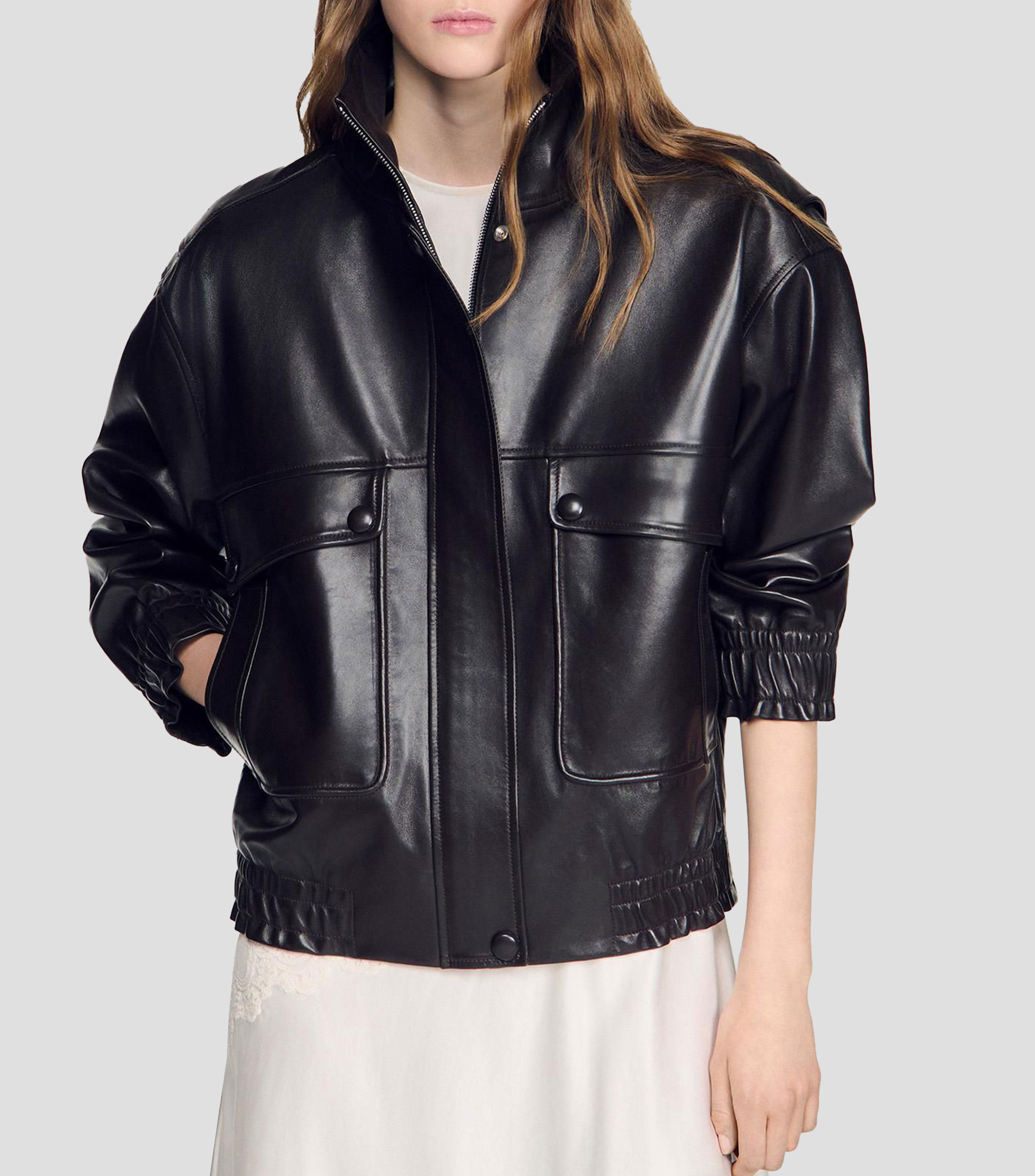 Chamarra bomber en piel Mujer